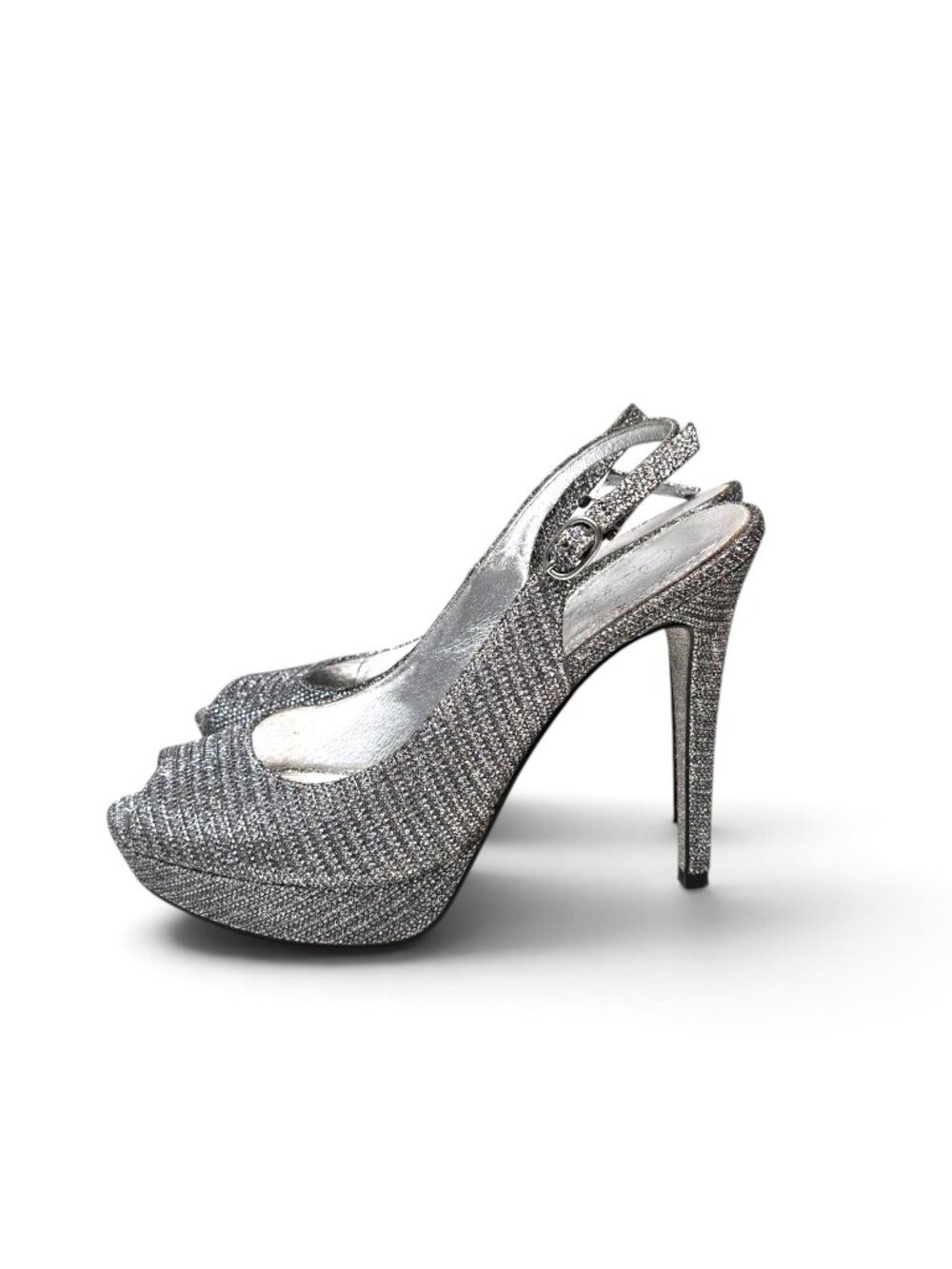 Adrianna Papell Rita Metallic Silver Peep Toe Heels Womens Stiletto Evening 8.5